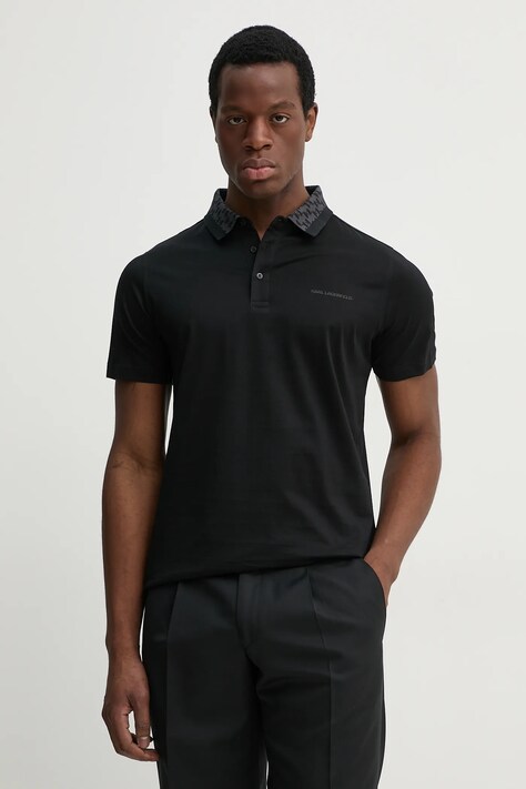 Karl Lagerfeld polo de bumbac barbati, culoarea negru, 552200.745001
