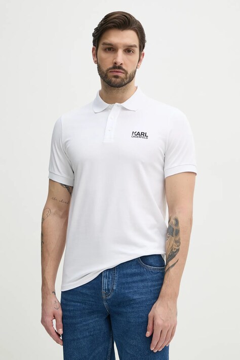 Karl Lagerfeld tricou polo barbati, culoarea alb, cu imprimeu, 552235.745088