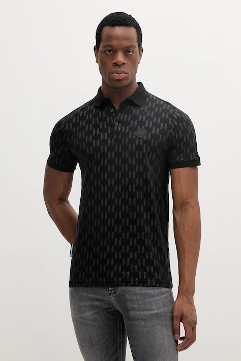 Хлопковое поло Karl Lagerfeld цвет чёрный узор 552251.745070