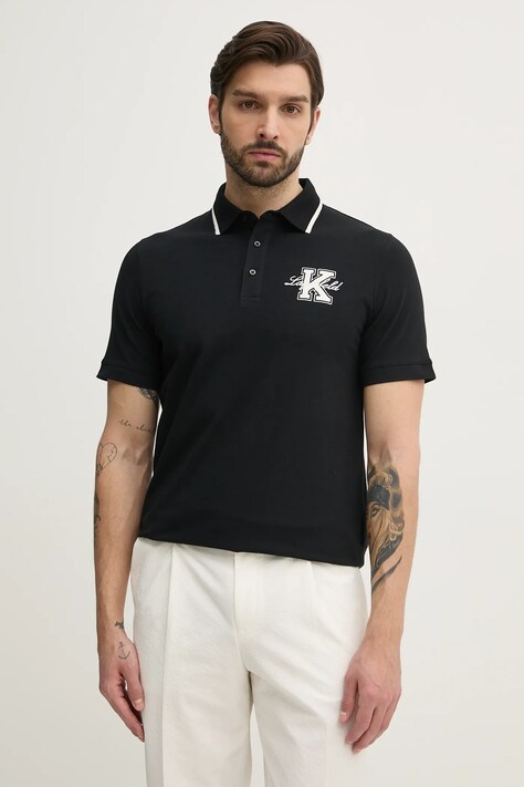 Karl Lagerfeld tricou polo barbati, culoarea negru, cu imprimeu, 552221.745015