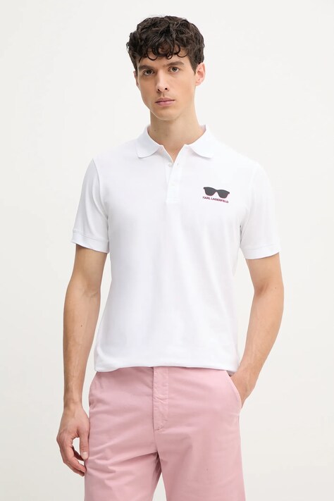 Karl Lagerfeld tricou polo barbati, culoarea alb, cu imprimeu, 552235.745400