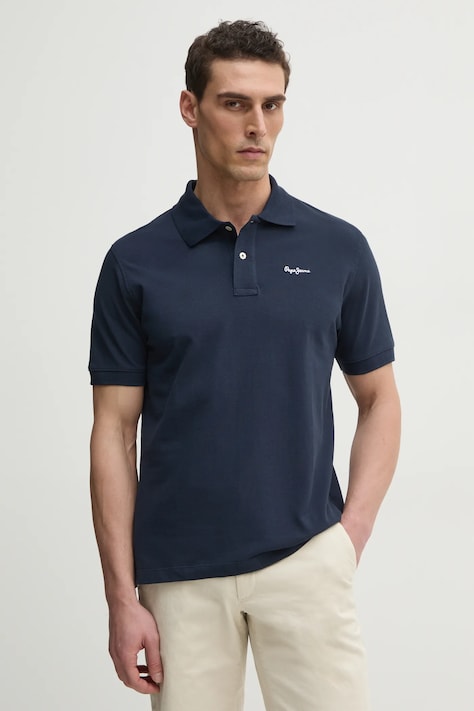 Pepe Jeans polo bawełniane ESSENTIAL POLO CONTRAST LOGO męski kolor granatowy gładki PM542298