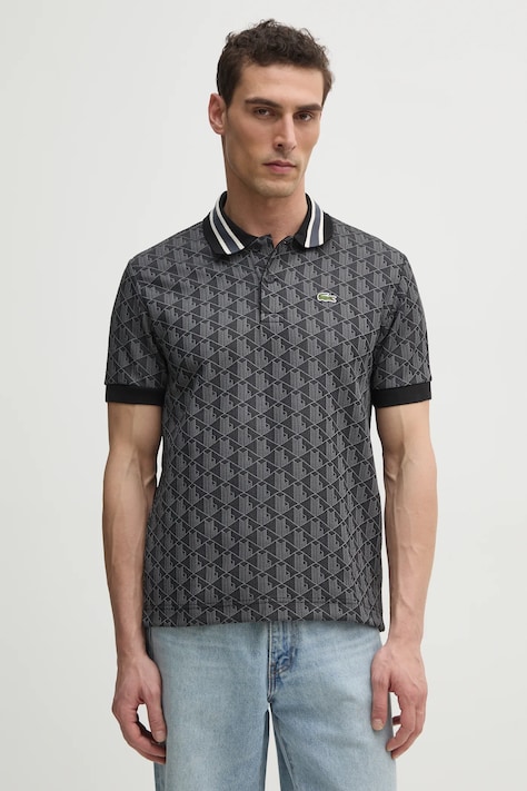 Тениска с яка Lacoste в сиво с десен DH1417