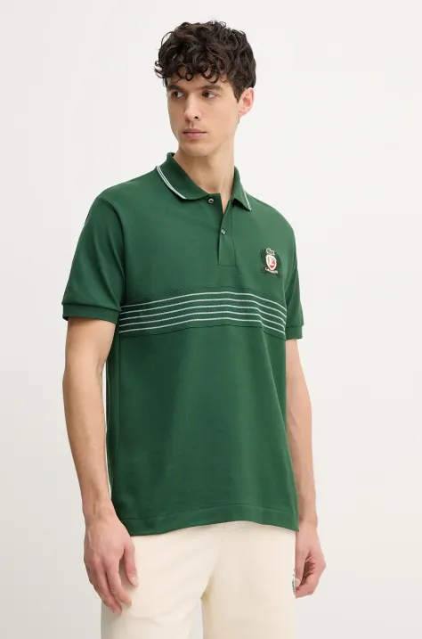 Lacoste polo de bumbac bărbați, culoarea verde, cu imprimeu, PH0037