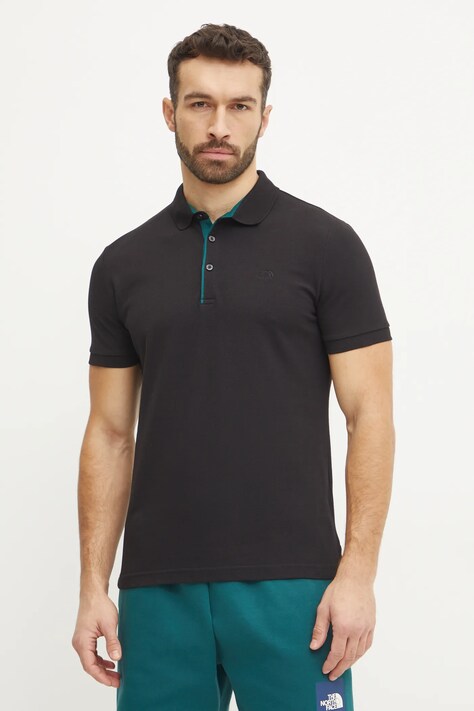 The North Face polo de bumbac Premium Slim culoarea negru, neted, NF0A8C1NJK31