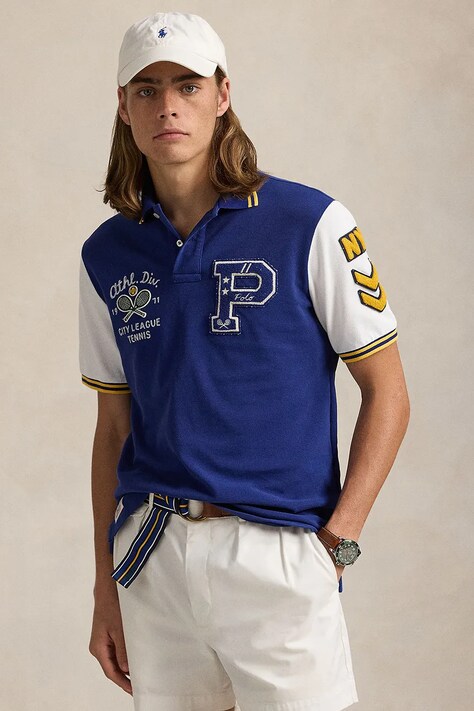 Bavlněné polo tričko Polo Ralph Lauren tmavomodrá barva, s potiskem, 710964978