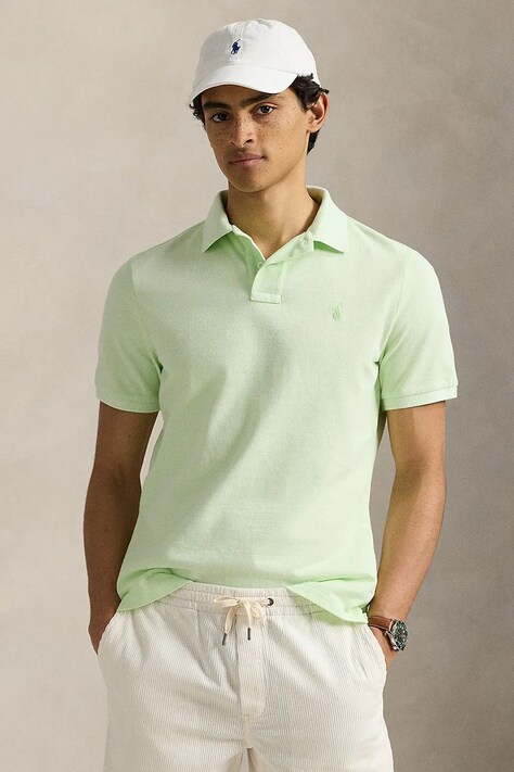 Polo Ralph Lauren polo de bumbac bărbați, culoarea verde, uni, 710969626