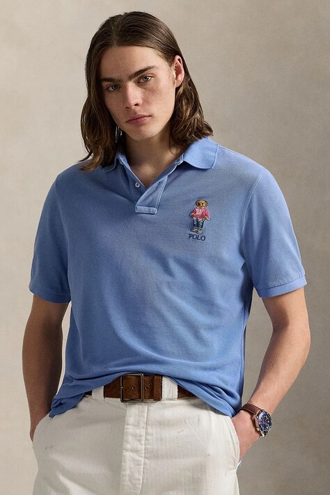 Бавовняне поло Polo Ralph Lauren чоловіче однотонне 710969629