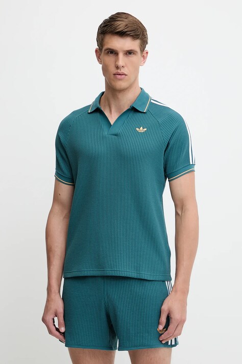 adidas Originals tricou polo Polo Shirt culoarea turcoaz, cu imprimeu, KC0691