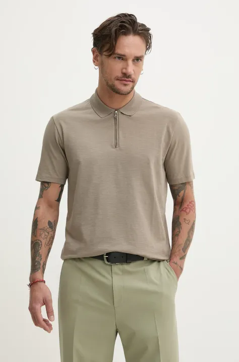 Тениска с яка HUGO в бежово с изчистен дизайн 50543368