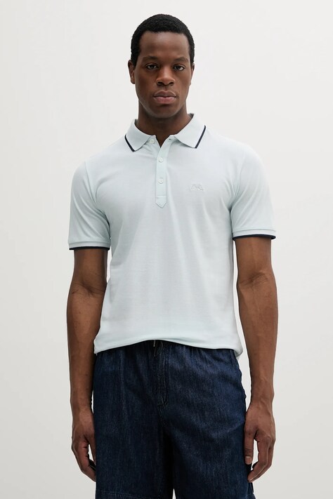 Lindbergh polo bawełniane męski kolor niebieski gładki 30-404010