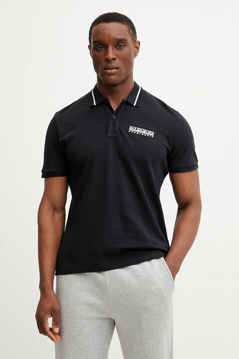 Хлопковое поло Napapijri E-Murlo мужское цвет чёрный с аппликацией NP0A4ILY9411