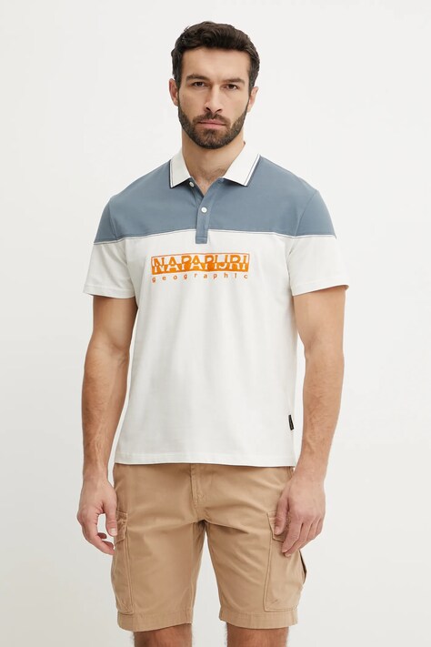 Napapijri polo bawełniane E-Saturnia męski kolor beżowy z aplikacją NP0A4IDDN1A1