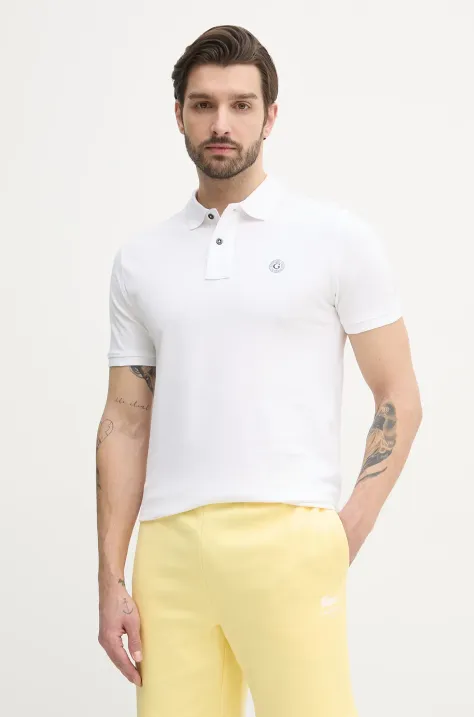 Guess polo de bumbac barbati, culoarea alb, neted, M2YP24 KC9T1