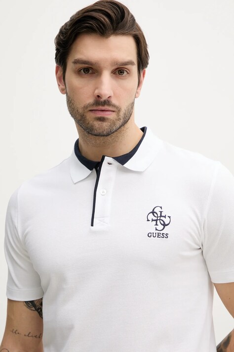 Polo tričko Guess LYLE pánske, biela farba, s nášivkou, M5GP60 K7O64