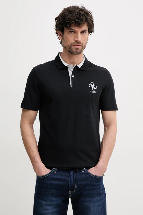Guess tricou polo LYLE barbati, culoarea negru, cu imprimeu, M5GP60 K7O64