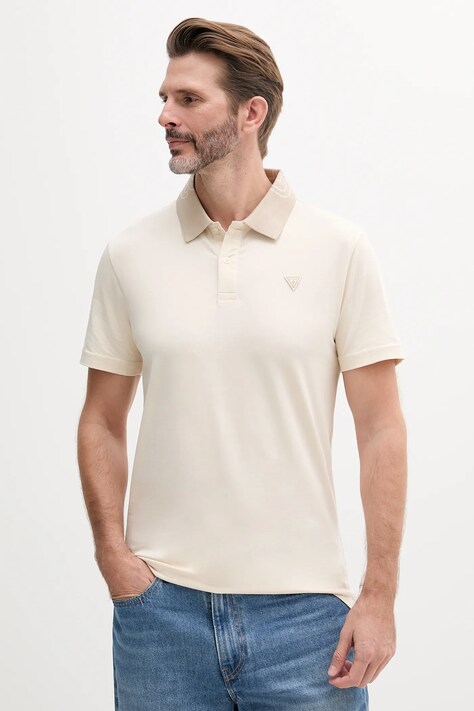 Guess tricou polo NOLAN bărbați, culoarea bej, uni, M5GP66 J1314