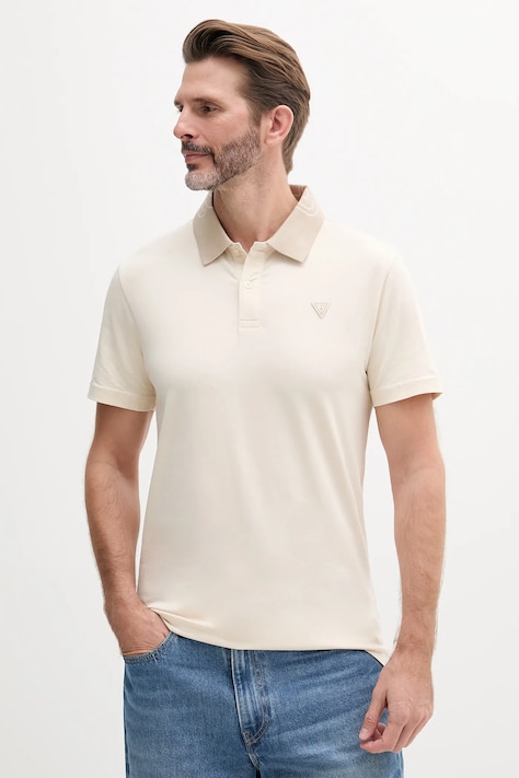 Polo majica Guess NOLAN za muškarce, boja: bež, bez uzorka, M5GP66 J1314