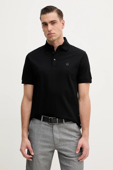 BOSS polo de bumbac barbati, culoarea negru, neted, 50533355