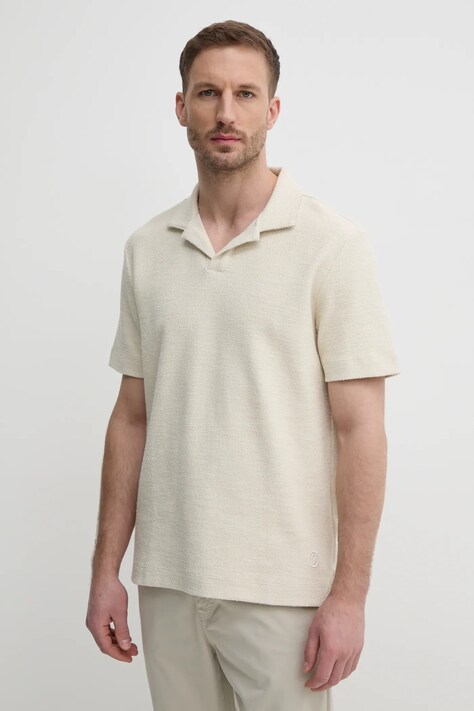 BOSS polo bawełniane męski kolor beżowy gładki 50536748