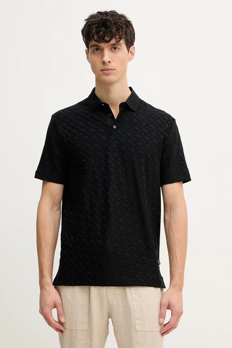 BOSS polo de bumbac bărbați, culoarea negru, uni, 50537132