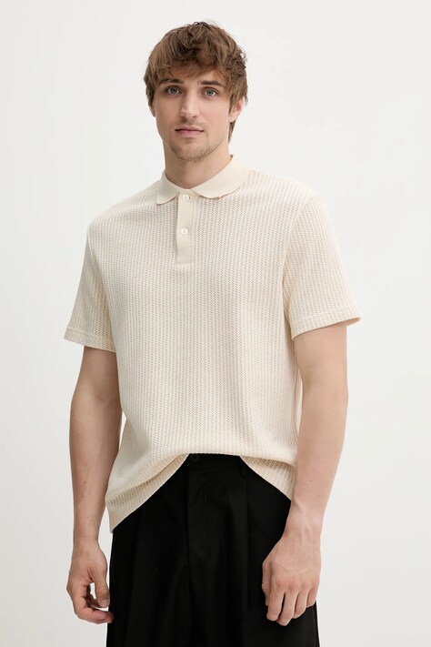 Samsoe Samsoe polo de bumbac SAJASE culoarea bej, uni, M25100033