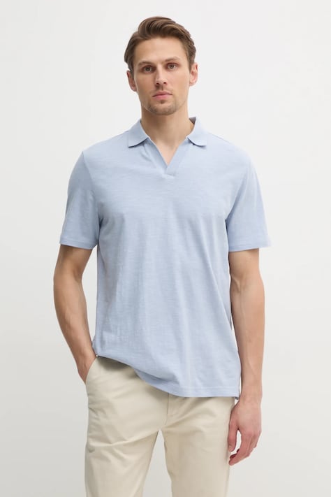 Calvin Klein polo z domieszką lnu kolor niebieski gładki K10K114136