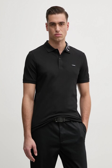 Calvin Klein poló fekete, férfi, nyomott mintás, K10K114474
