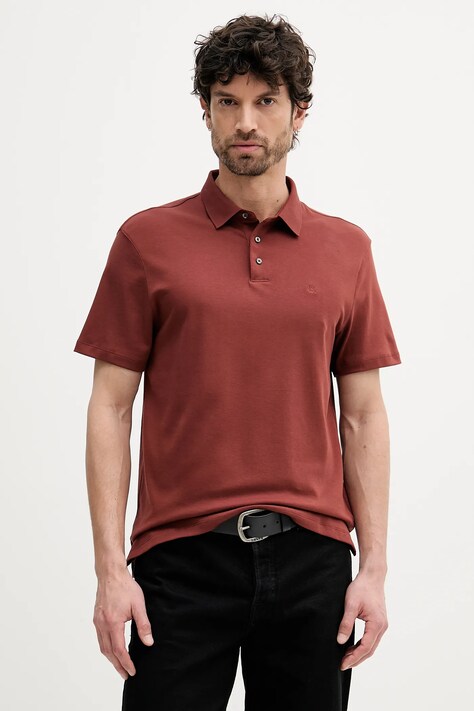 Calvin Klein polo bawełniane męski kolor bordowy gładki LV04LB276G