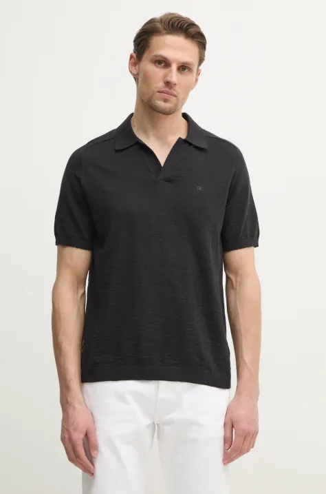 Calvin Klein polo de bumbac barbati, culoarea negru, neted, K10K114087