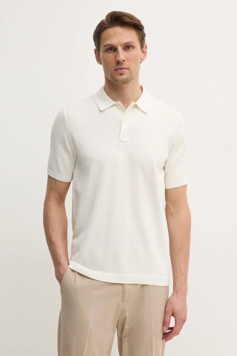 Calvin Klein polo de bumbac culoarea bej, neted, K10K114476