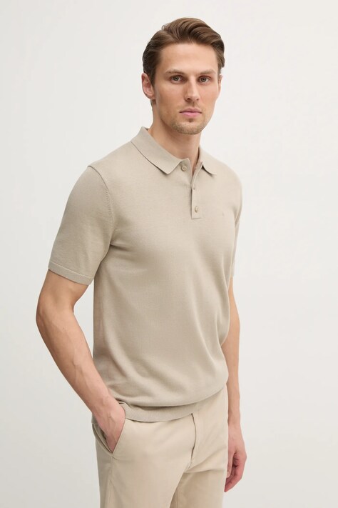 Calvin Klein polo de bumbac culoarea bej, neted, K10K114476