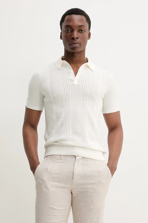 Superdry tricou polo bărbați, culoarea alb, uni, M1110390A-71D