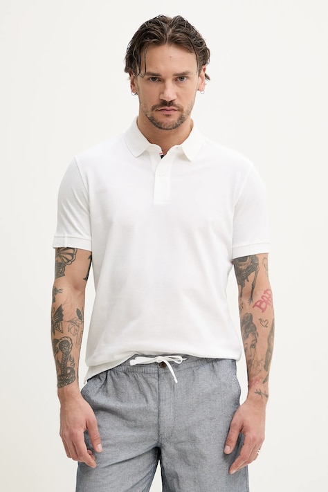 Superdry polo de bumbac bărbați, culoarea alb, uni, M1110438A-01C