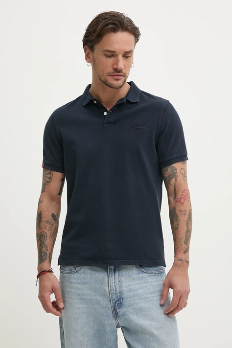 Polo tričko Superdry pánske, tmavomodrá farba, jednofarebné, M1110439A-98T