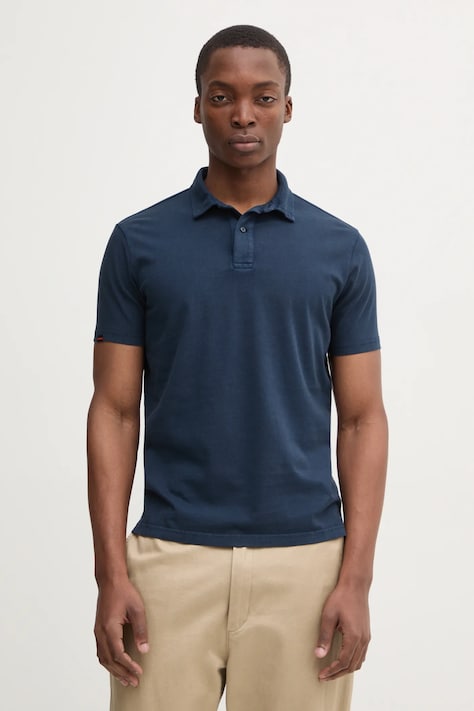 Superdry polo de bumbac culoarea albastru marin, neted, M1110440A-98T