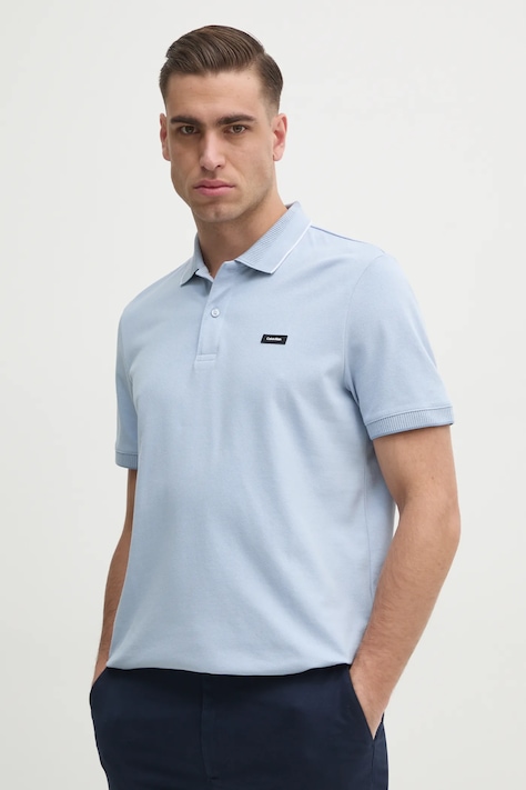 Calvin Klein polo męski kolor niebieski gładki K10K114141