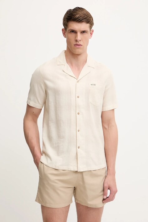 Guess cămașă din amestec de in culoarea bej, regular, F5GH03 WH431