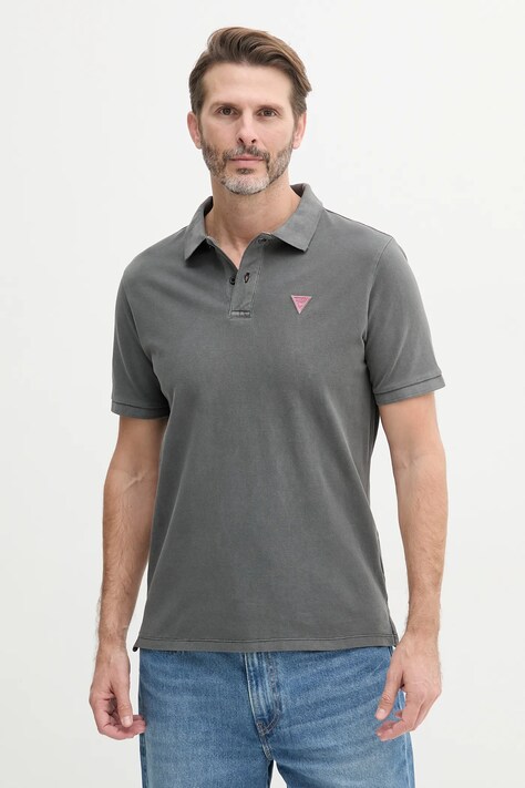 Bavlněné polo tričko Guess pánské, šedá barva, F5GP00 K9WF1
