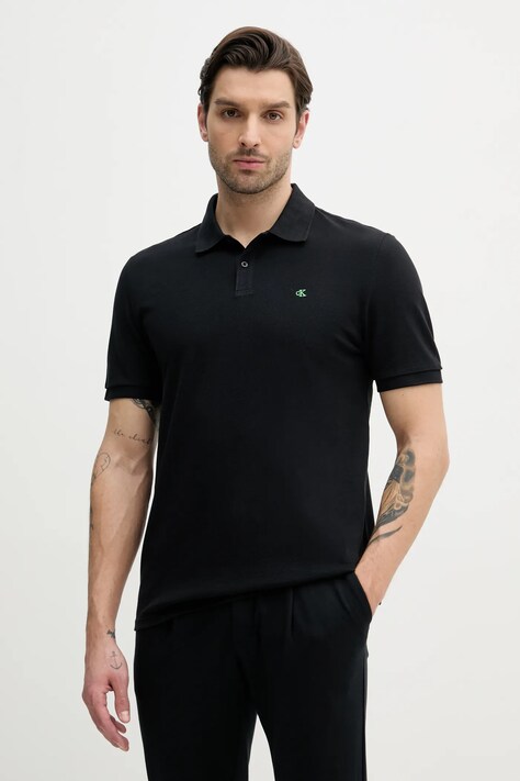 Calvin Klein Jeans polo de bumbac barbati, culoarea negru, neted, LV040EM269