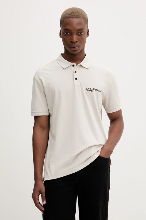 Karl Lagerfeld Jeans polo bawełniane kolor beżowy gładki A2M17094