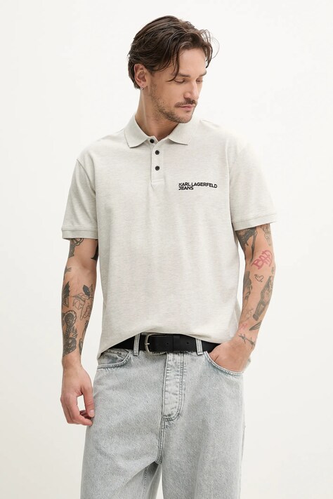 Βαμβακερό μπλουζάκι πόλο Karl Lagerfeld Jeans ανδρικό, χρώμα: γκρι, A2M17094