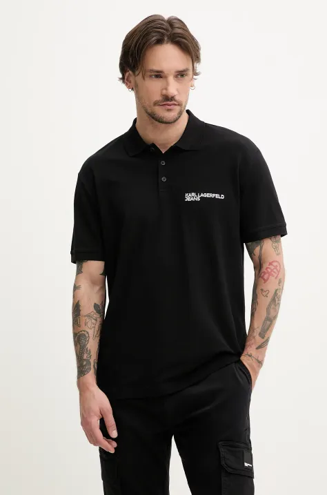 Karl Lagerfeld Jeans polo bawełniane męski kolor czarny gładki A2M17094