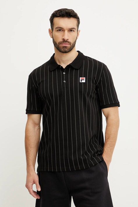 Fila pamut póló Linter fekete, férfi, mintás, FAM0923