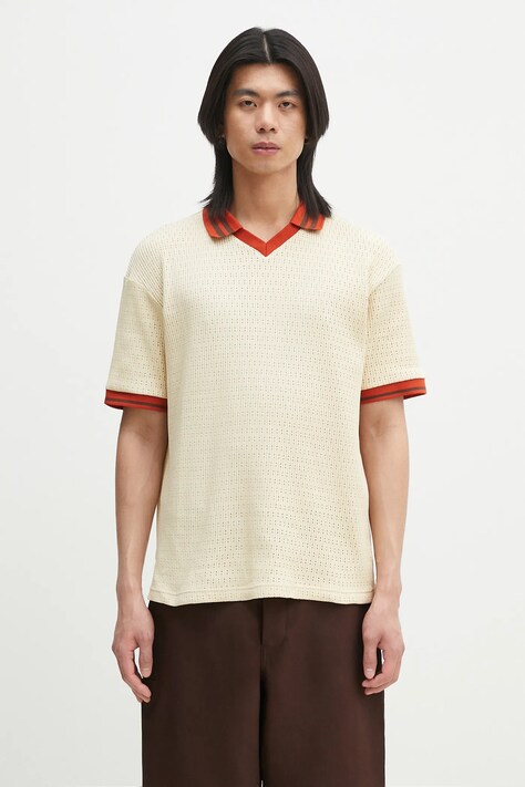 Drôle de Monsieur polo de bumbac Le Polo Ajoure barbati, culoarea bej, uni, G-PL143-CO193-LBG