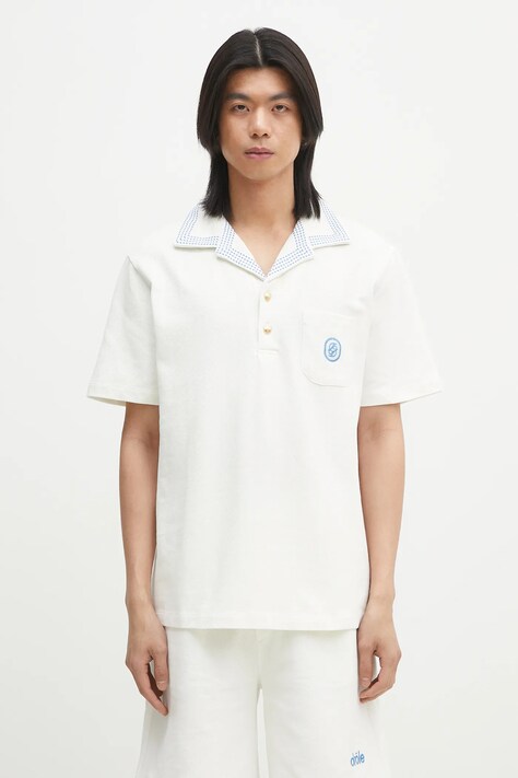 Drôle de Monsieur polo bawełniane Le Polo Pique Damier męski kolor biały gładki G-PL144-CO162-OW