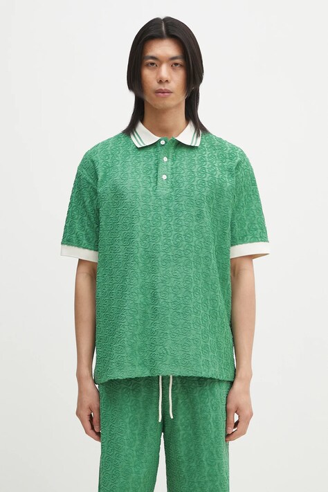 Бавовняне поло Drôle de Monsieur Le Polo Monogramme MC чоловіче колір зелений однотонне G-PL150-CO201-EM