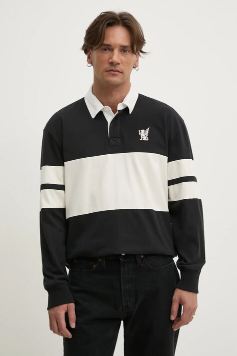 Hollister Co. longsleeve bawełniany kolor czarny z aplikacją KI324-5181
