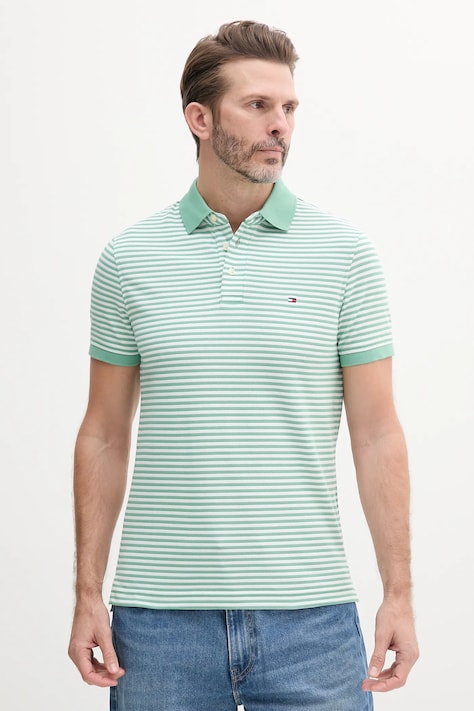 Polo tričko Tommy Hilfiger pánske, zelená farba, jednofarebné, MW0MW17771