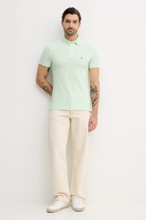 Tommy Hilfiger polo męski kolor zielony gładki MW0MW17771